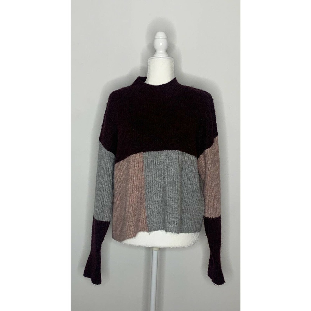 SILVERFLINT Block Color High Neck Knit Sweater M